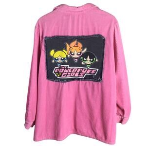 Reworked Power Puff Girls CORDUROY DENIM Jean shirt patch Pink 2XL XXL